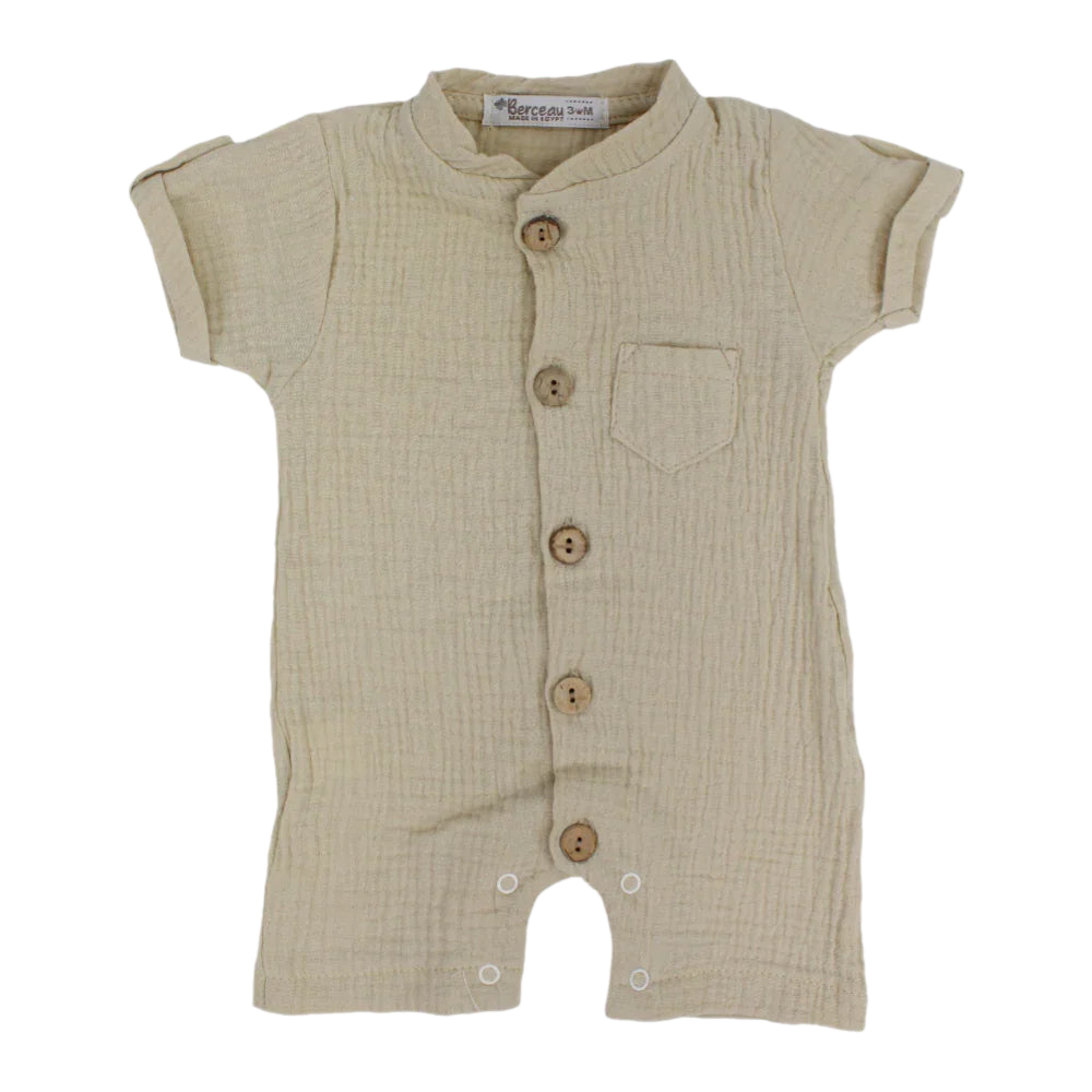 Baby Boys Linen Romper – Short-Sleeved with a Pocket