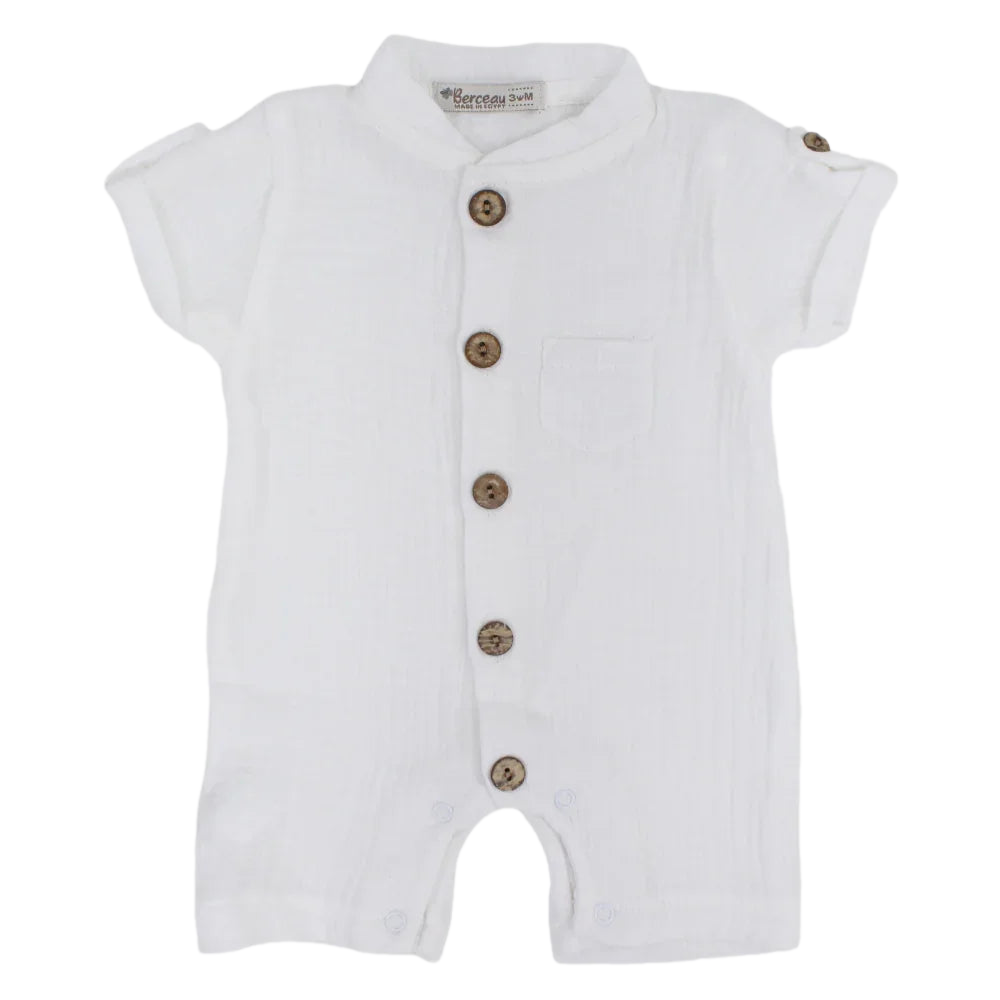 Baby Boys Linen Romper – Short-Sleeved with a Pocket