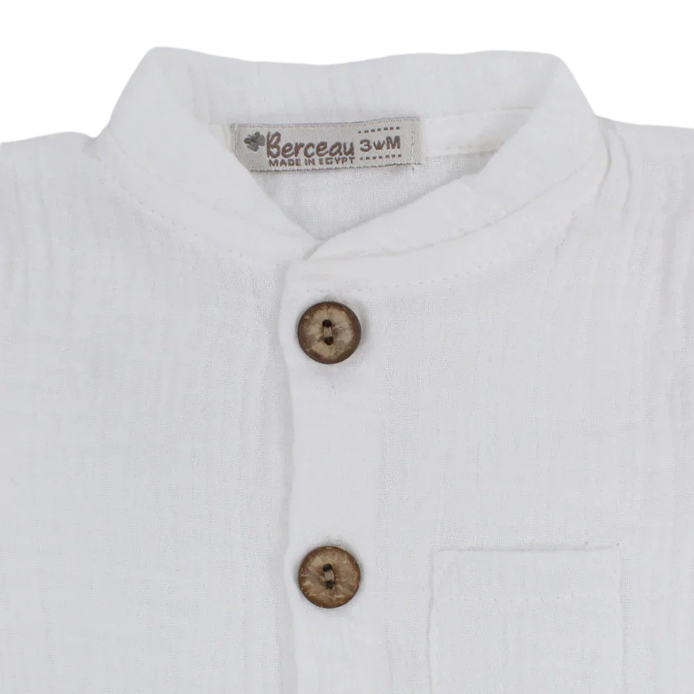 Baby Boys Linen Romper – Short-Sleeved with a Pocket