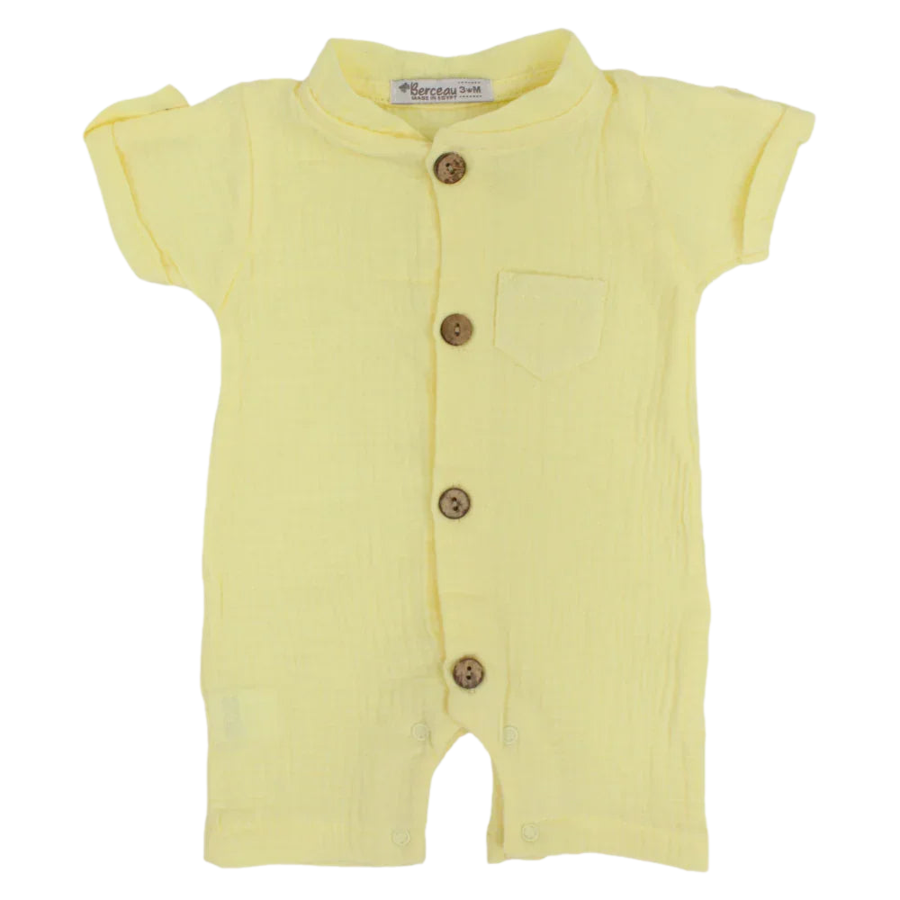 Baby Boys Linen Romper – Short-Sleeved with a Pocket