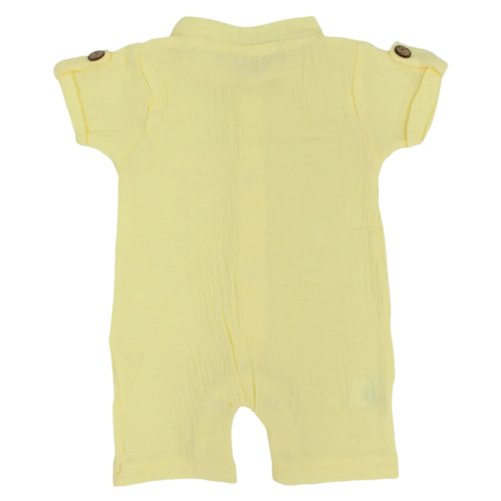 Baby Boys Linen Romper – Short-Sleeved with a Pocket