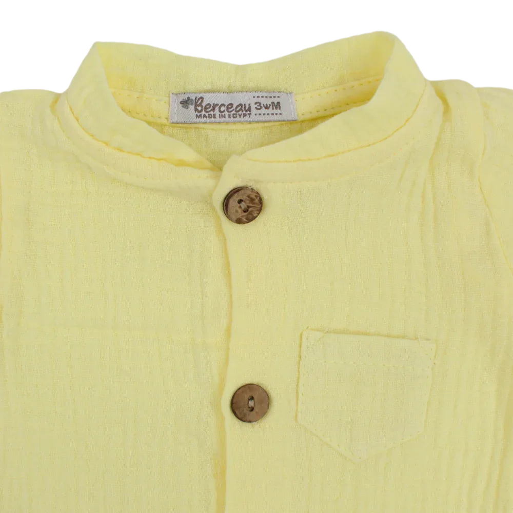 Baby Boys Linen Romper – Short-Sleeved with a Pocket