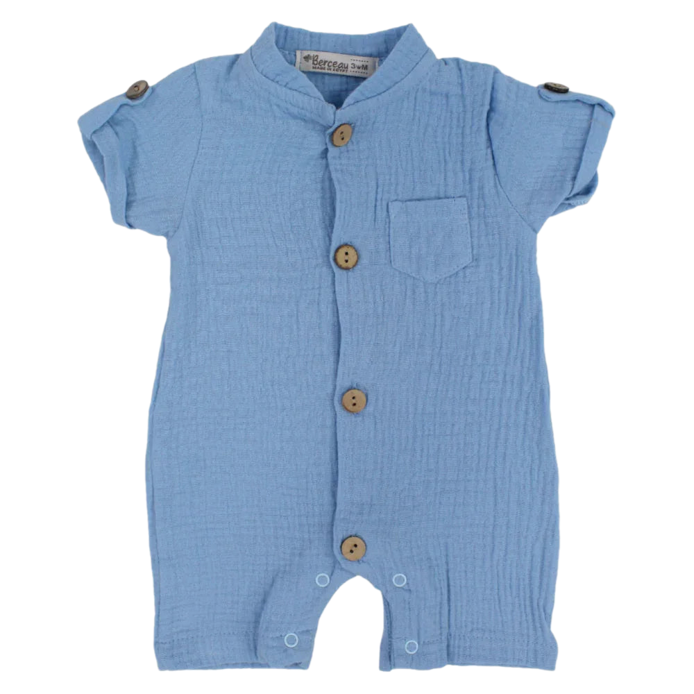 Baby Boys Linen Romper – Short-Sleeved with a Pocket
