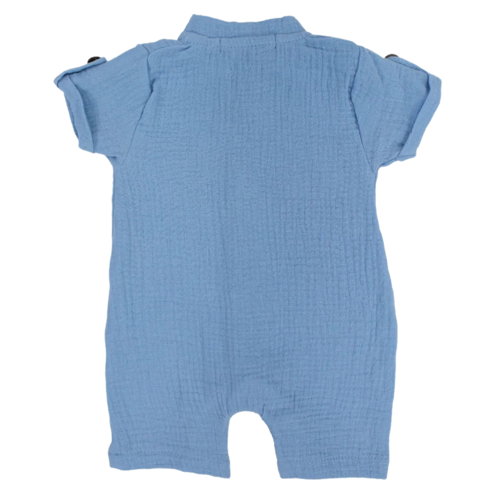 Baby Boys Linen Romper – Short-Sleeved with a Pocket