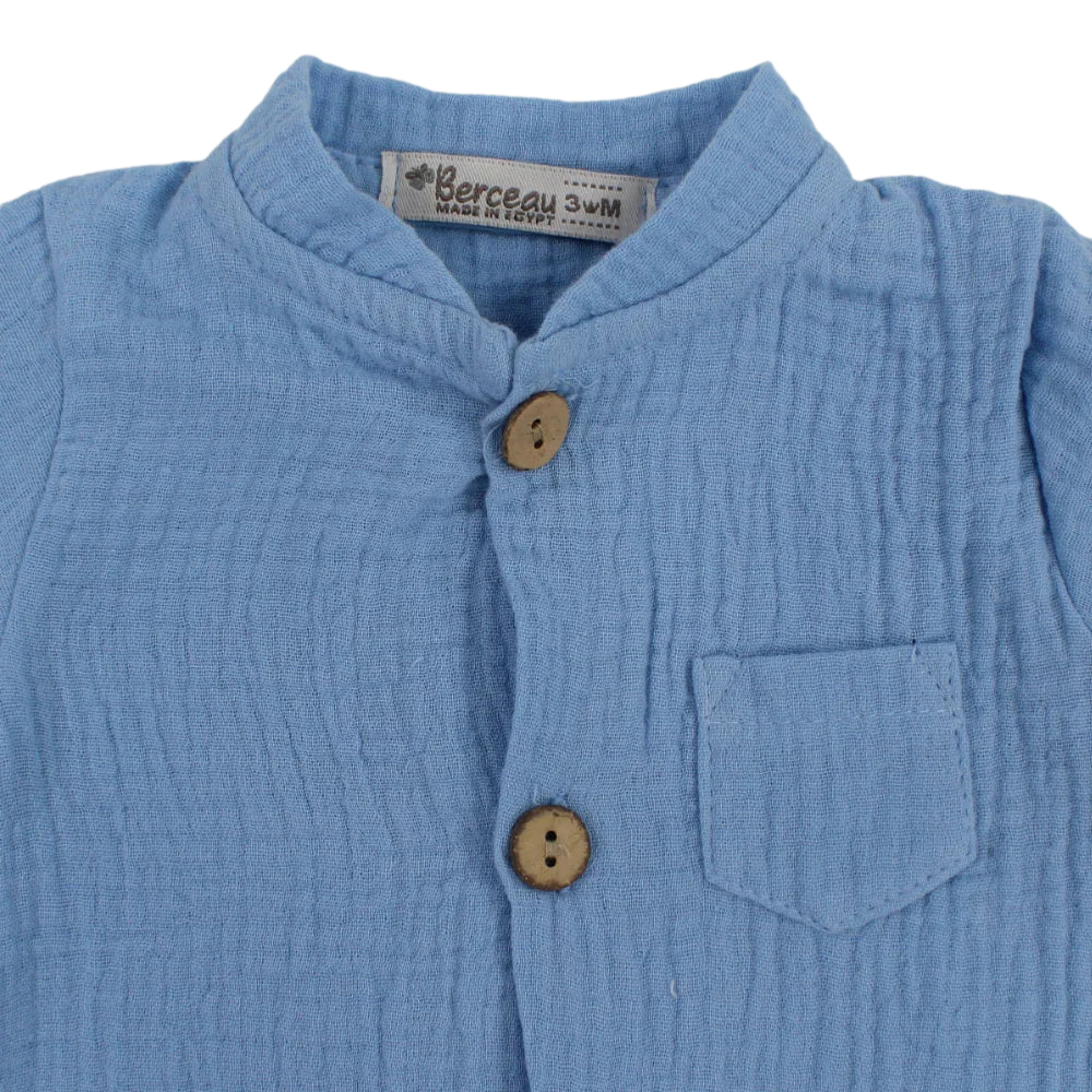 Baby Boys Linen Romper – Short-Sleeved with a Pocket