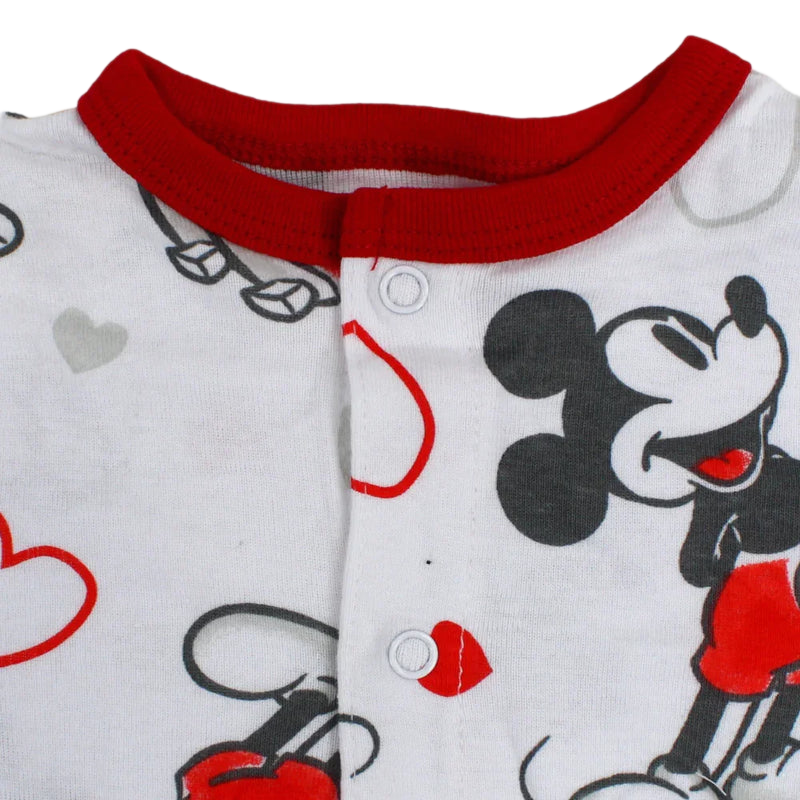 Baby Girls Short-Sleeved Cotton Romper – White with Mickey Mouse Print