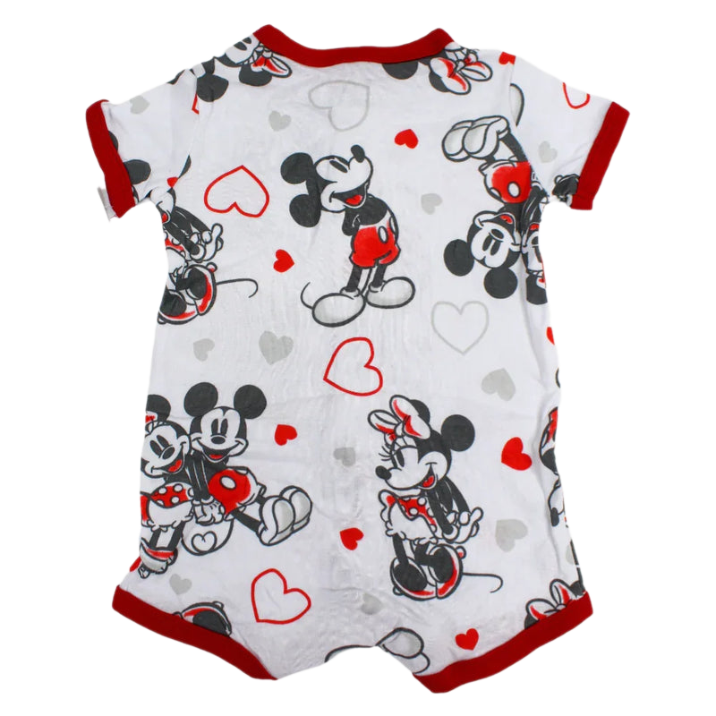 Baby Girls Short-Sleeved Cotton Romper – White with Mickey Mouse Print