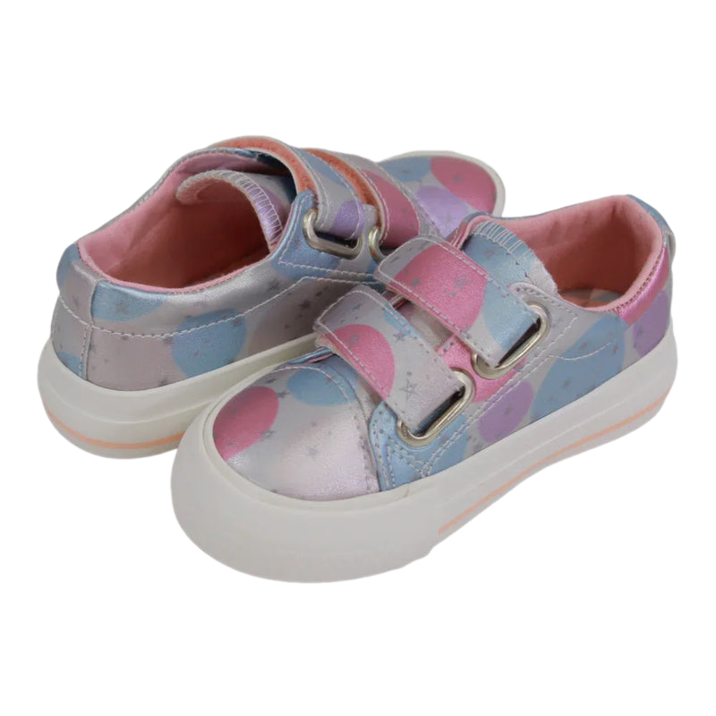 Girls' Leather Sneakers – Silver with Circle Design