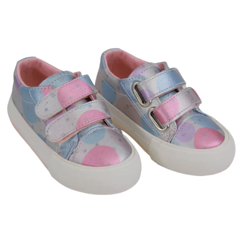 Girls' Leather Sneakers – Silver with Circle Design