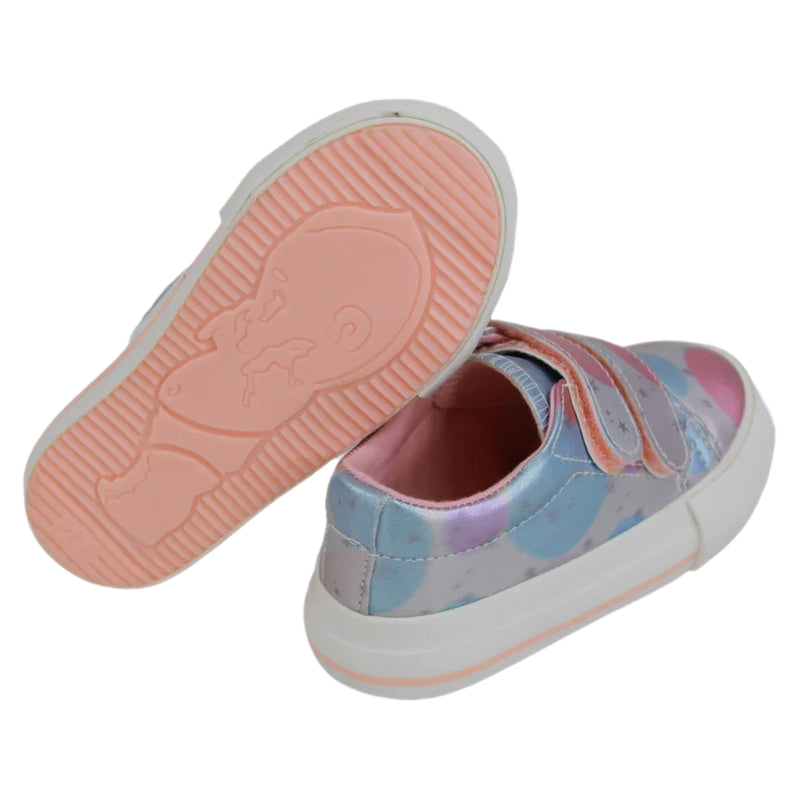 Girls' Leather Sneakers – Silver with Circle Design