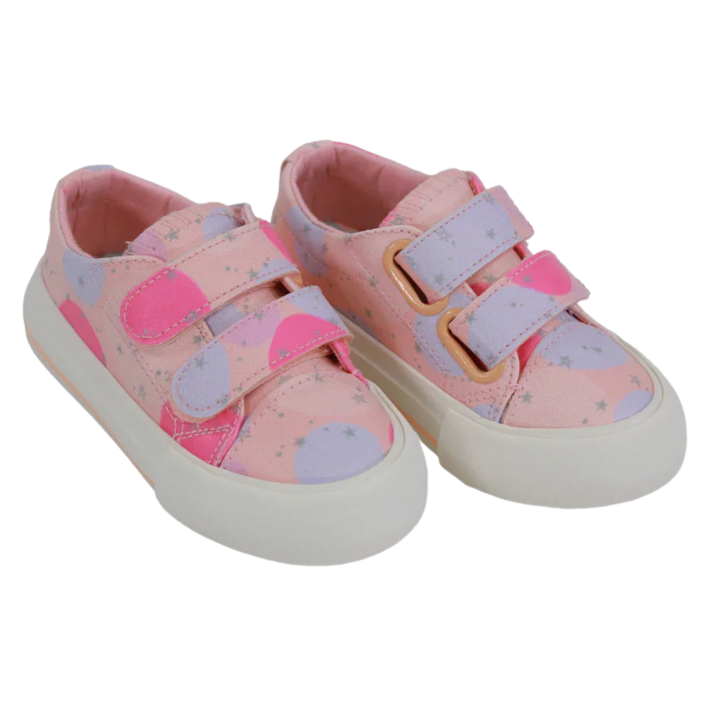 Girls' Leather Sneakers – Pink with Circle Design