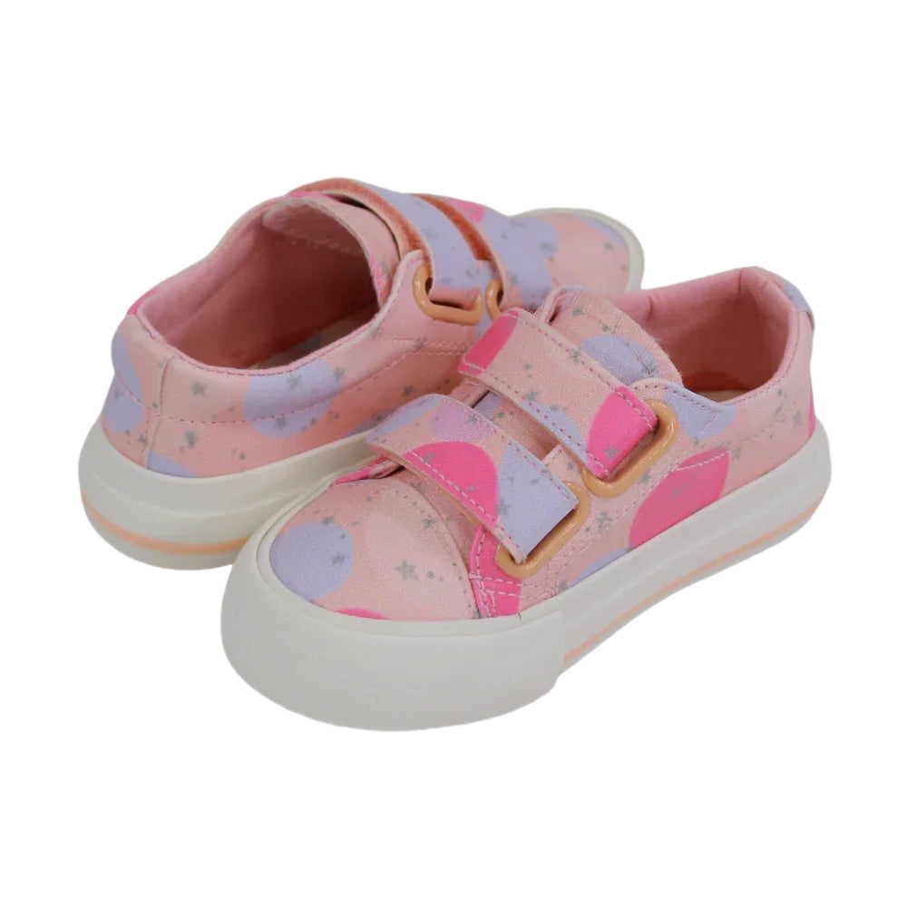Girls' Leather Sneakers – Pink with Circle Design