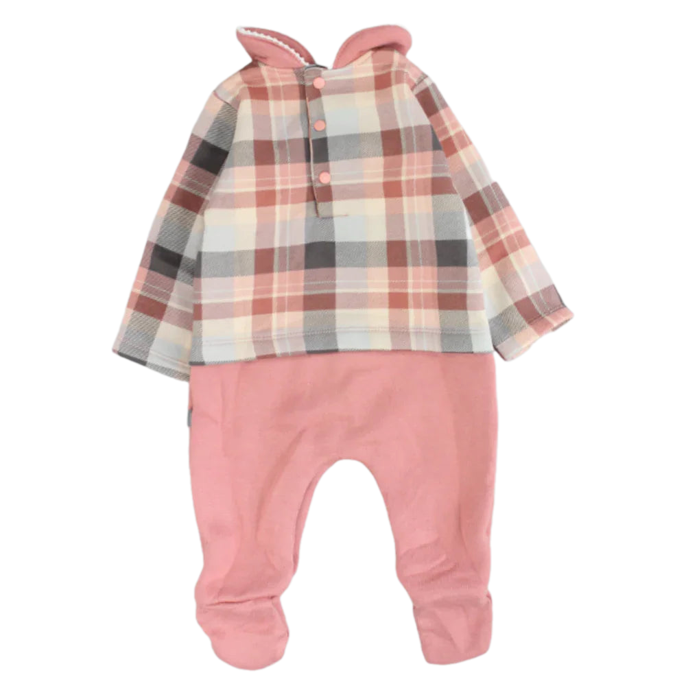 Pink Checkered Long-Sleeved Baby Footie