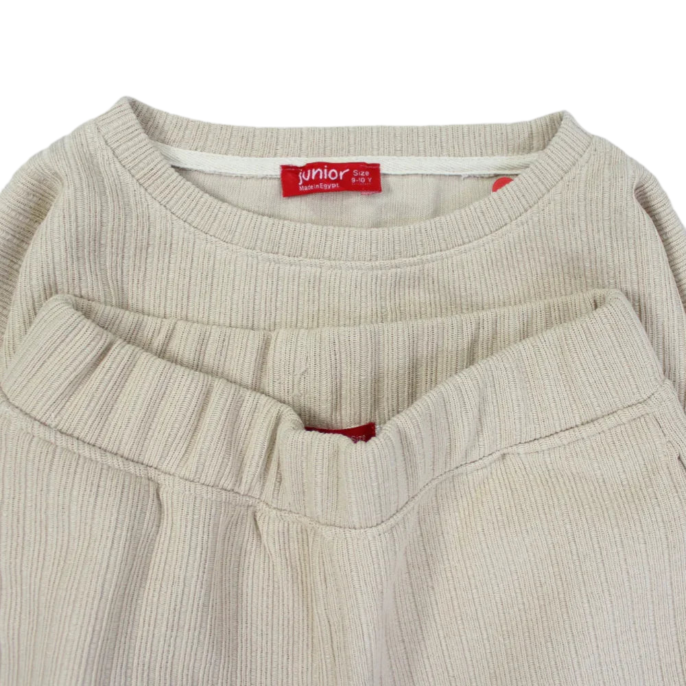 Plain Beige Long-Sleeved Fleeced Pajama