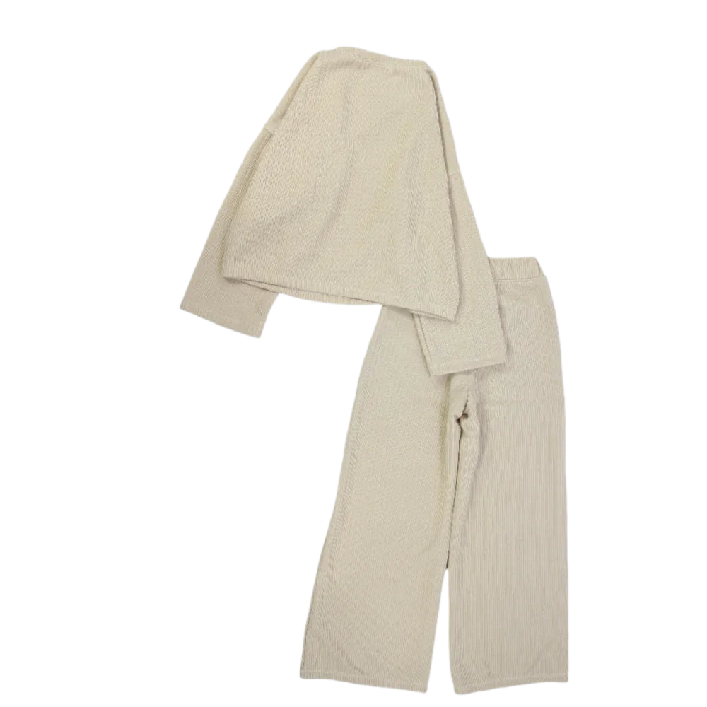 Plain Beige Long-Sleeved Fleeced Pajama