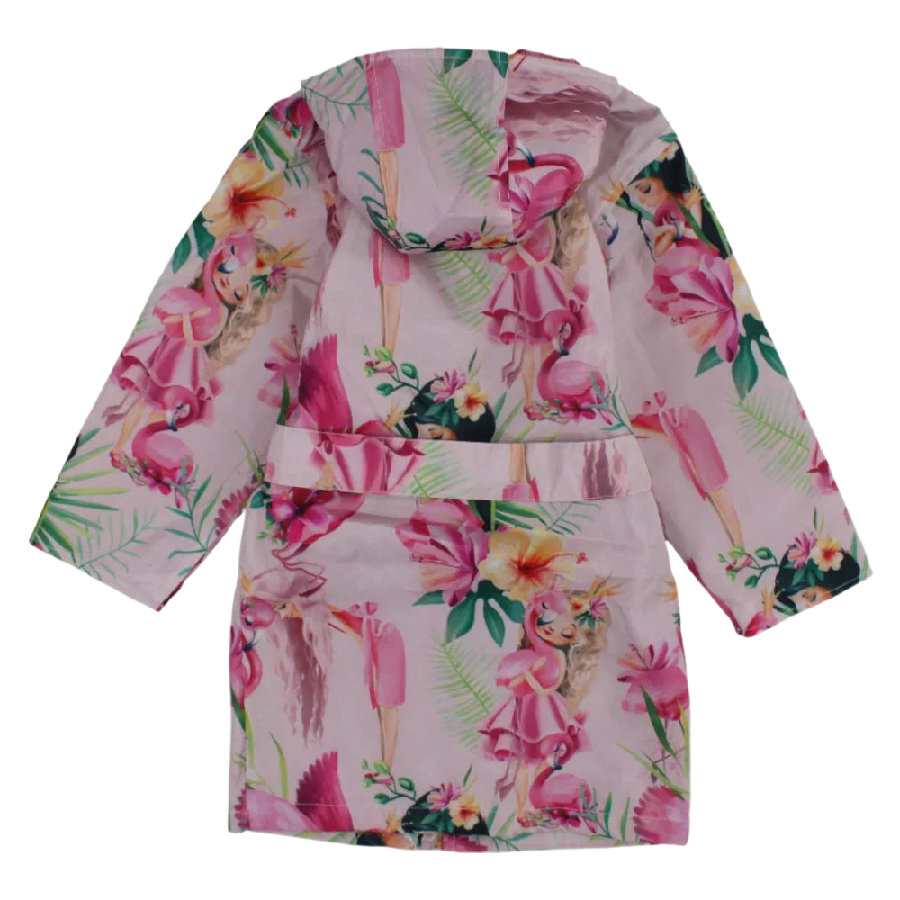 Girls Swim Robe – Pink with Flamingo Print
