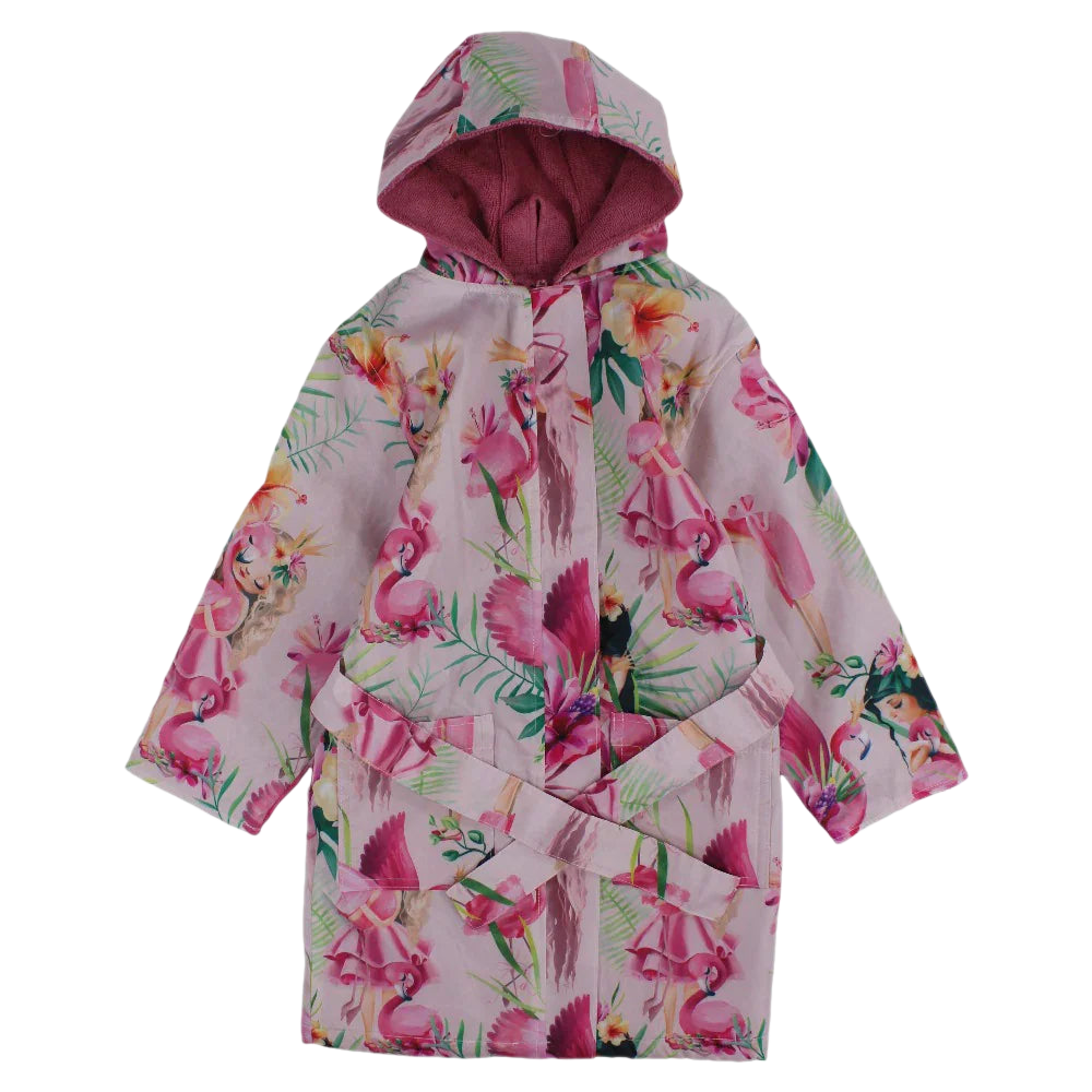 Girls Swim Robe – Pink with Flamingo Print