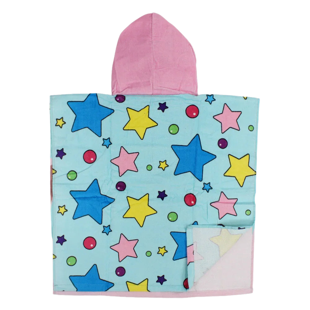 Girls Poncho Beach Towel with Hoodie - Pink with Cat Print