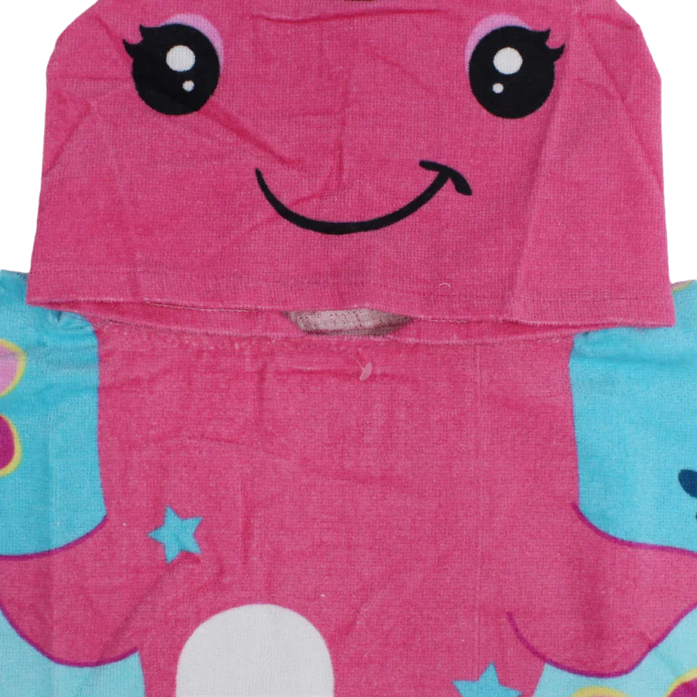 Girls Poncho Beach Towel with Hoodie - Aqua with Dolphin Print