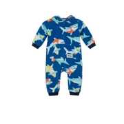 Baby Boys Fleeced Hooded Footless Onesie – Blue with Sharks Design