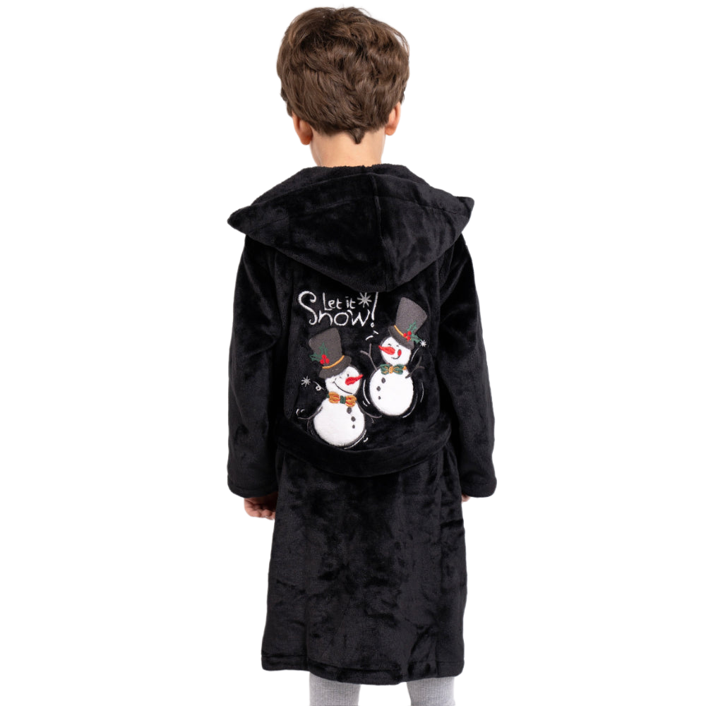 Unisex Velvet Robe – Black with "Let it Snow" Design