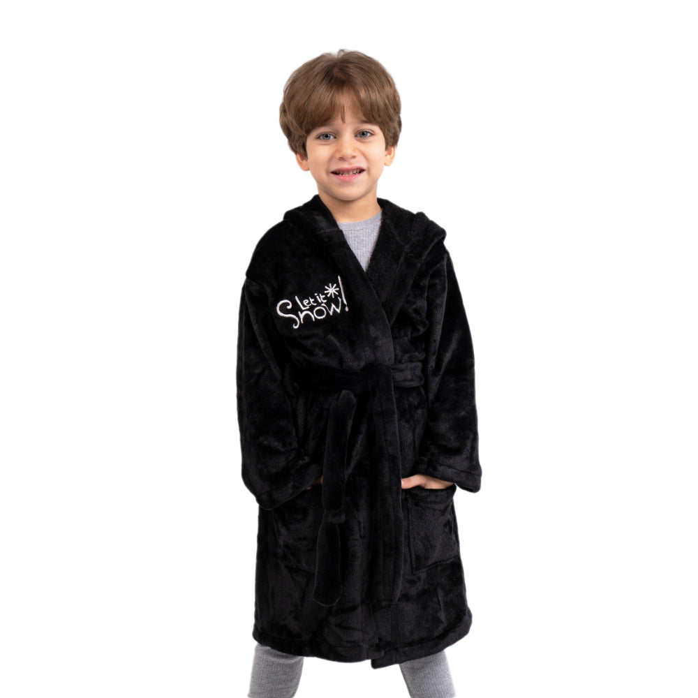 Unisex Velvet Robe – Black with "Let it Snow" Design - Clothing - Ourkids