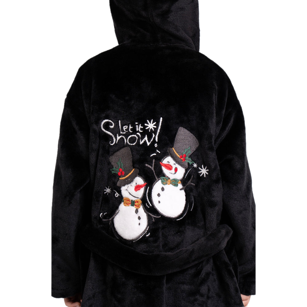 Unisex Velvet Robe – Black with "Let it Snow" Design