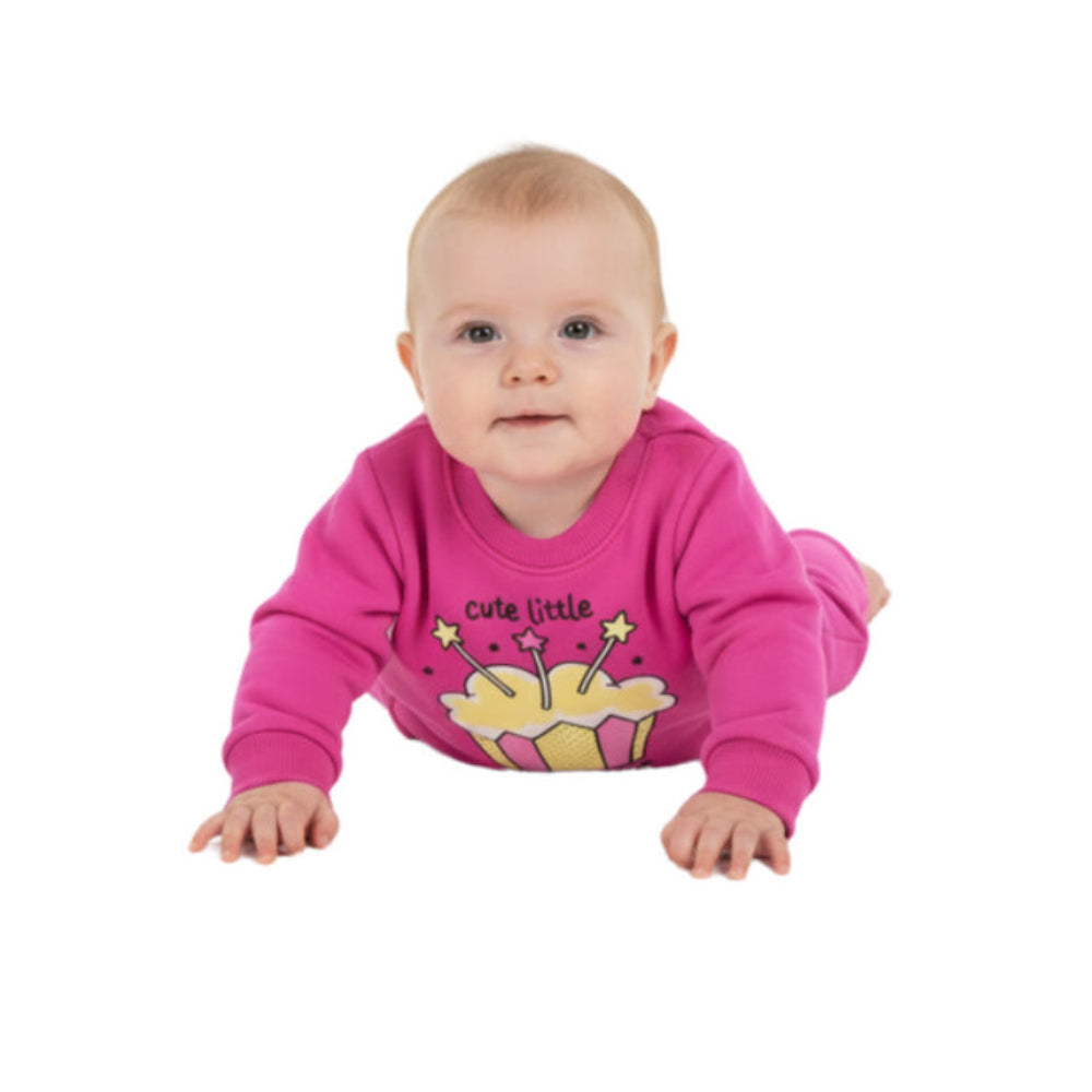Baby Girls Cotton Pajama Set – Fuchsia with Cupcake Print