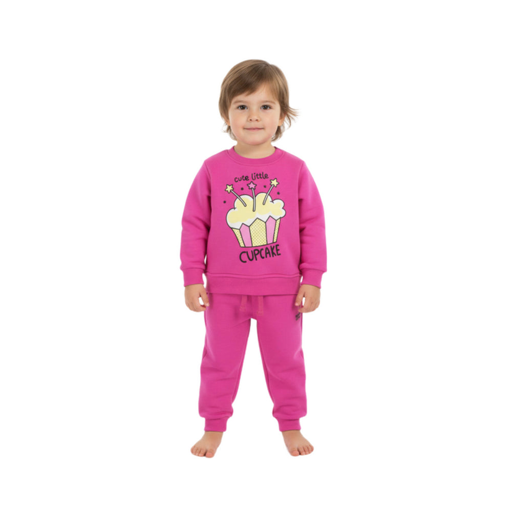 Baby Girls Cotton Pajama Set – Fuchsia with Cupcake Print