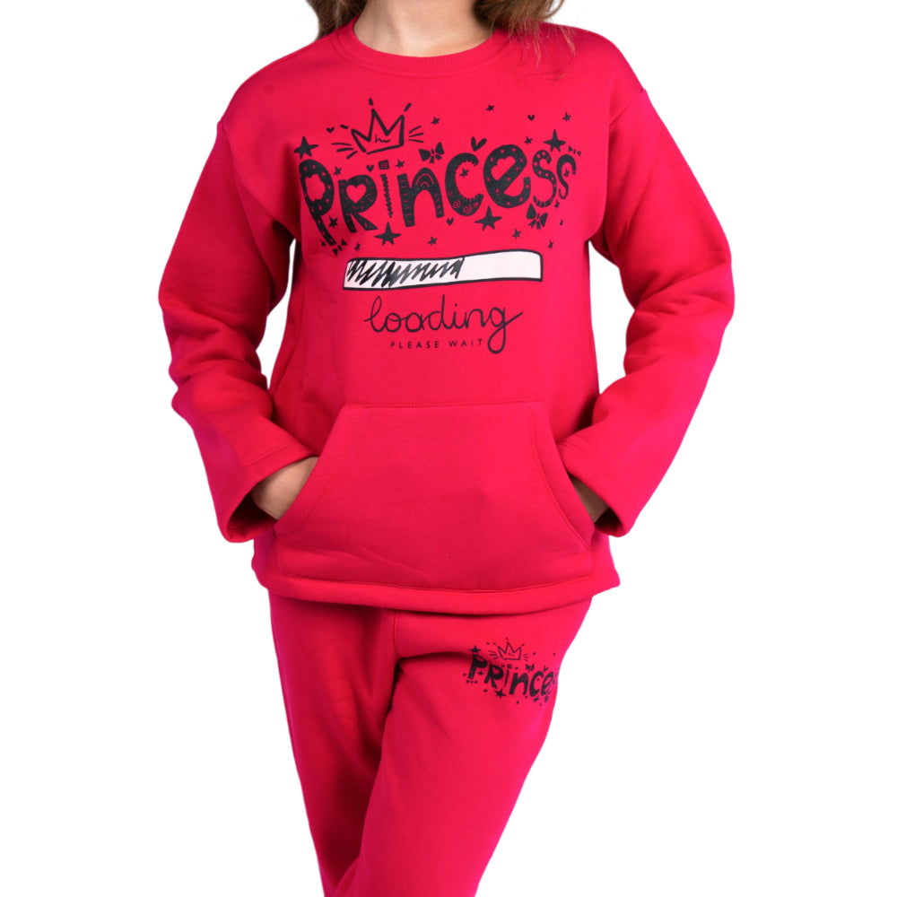Girls Cotton Pajama Set – Fuchsia with "Princess" Print