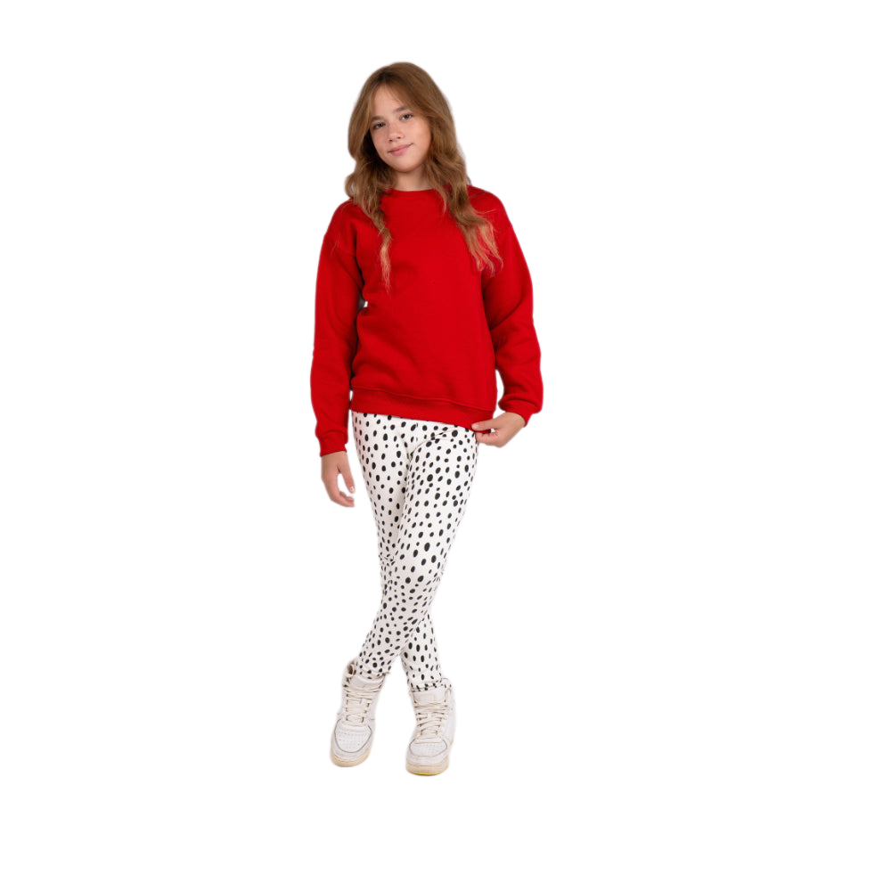 Girls Soft & Stylish Leggings – White with Dalmatian Dots