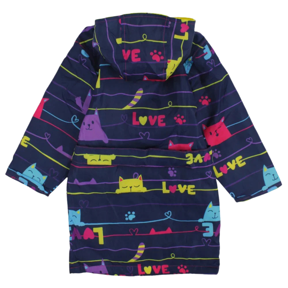 Girls Swim Robe – Navy with Lovely Cats Print