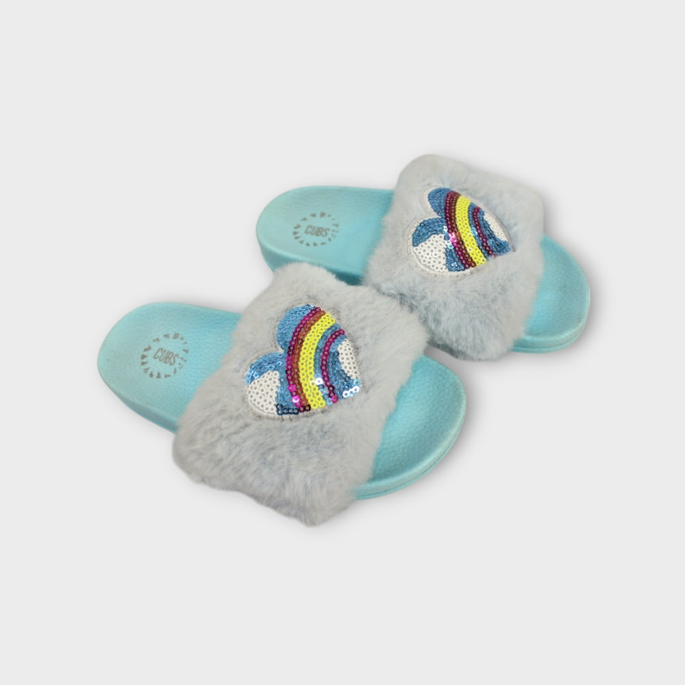 Sparkling Heart Girls' Slides With Fur - Ourkids - Cubs