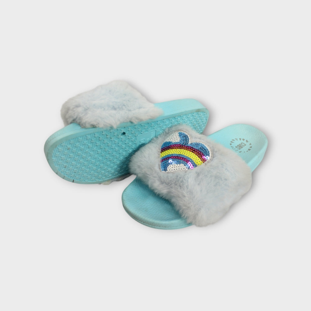 Sparkling Heart Girls' Slides With Fur - Ourkids - Cubs