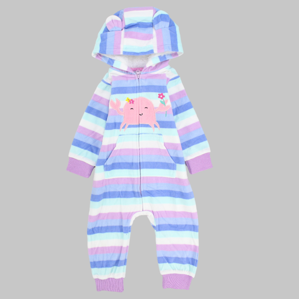 Striped Long-Sleeved Hooded Footless Onesie - Ourkids - Carter's