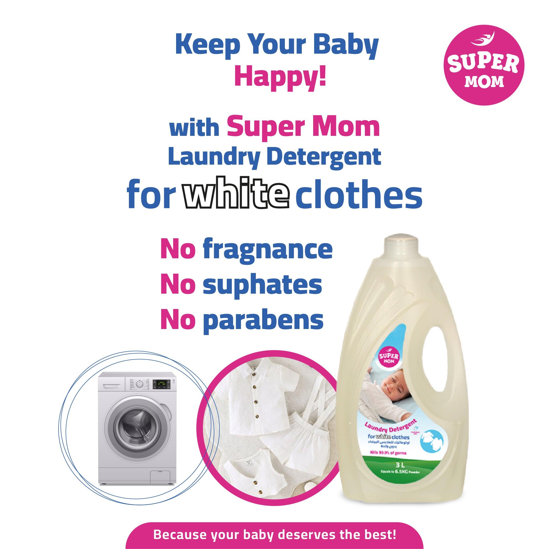 Super Mom Baby Automatic Laundry Detergent For White Clothes Antibacterial With No Scent - 3 Liters - Ourkids - Super Mom