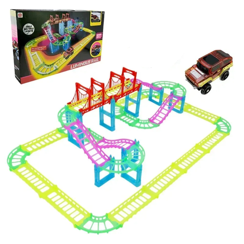Luminous Rail Flexible Car Track Set with Bridge - Toys - OKO