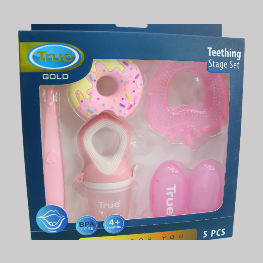 True Gold Baby Teething Kit 5 Pieces, Pink, 4+ Months - Ourkids - True