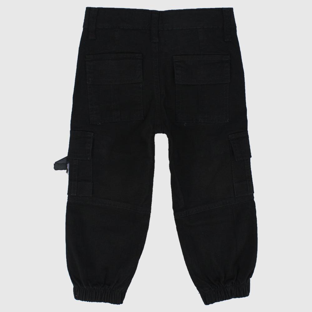 Unisex Black Gabardine Cargo Pants - Ourkids - Playmore