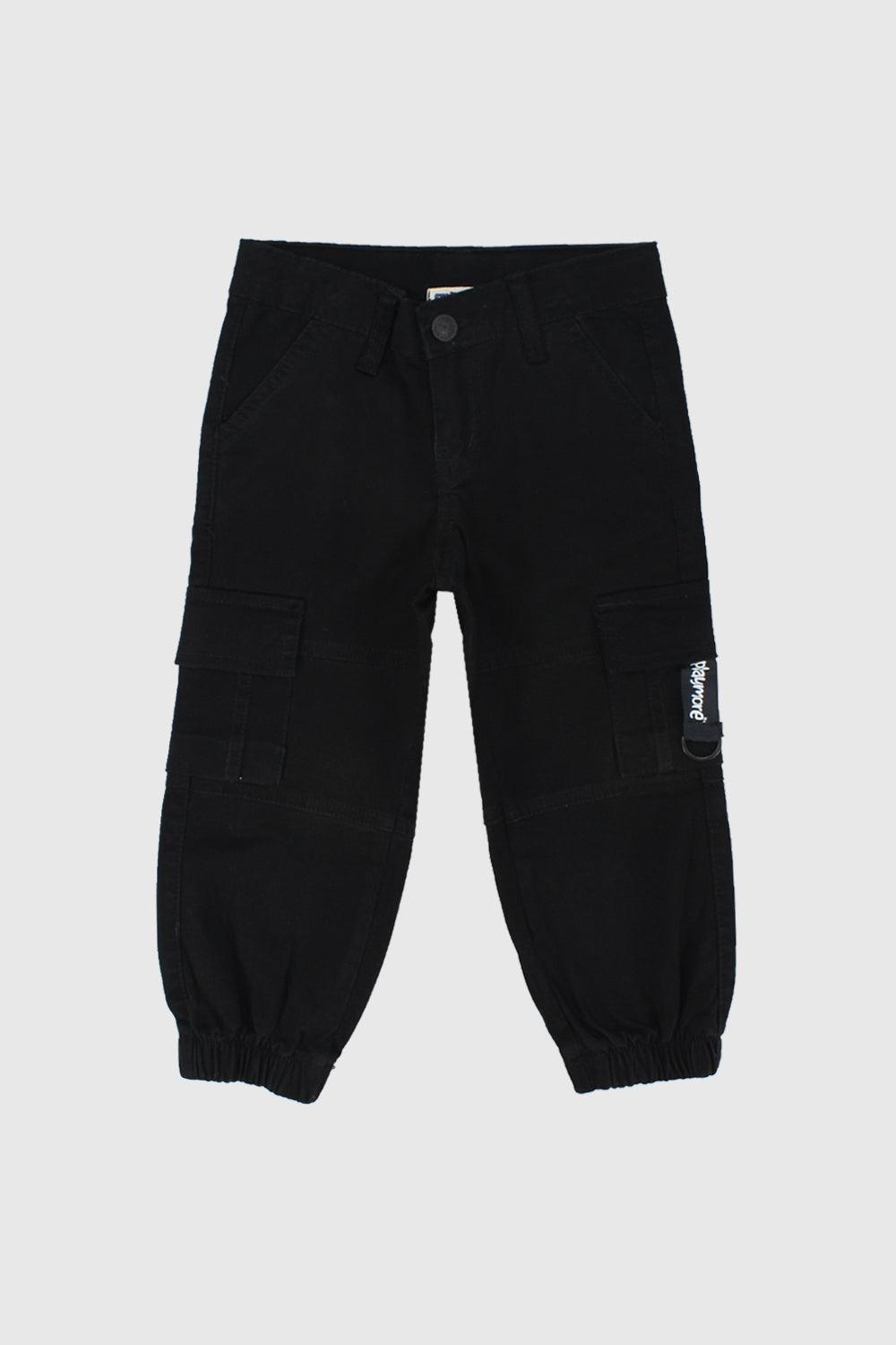 Unisex Black Gabardine Cargo Pants - Ourkids - Playmore