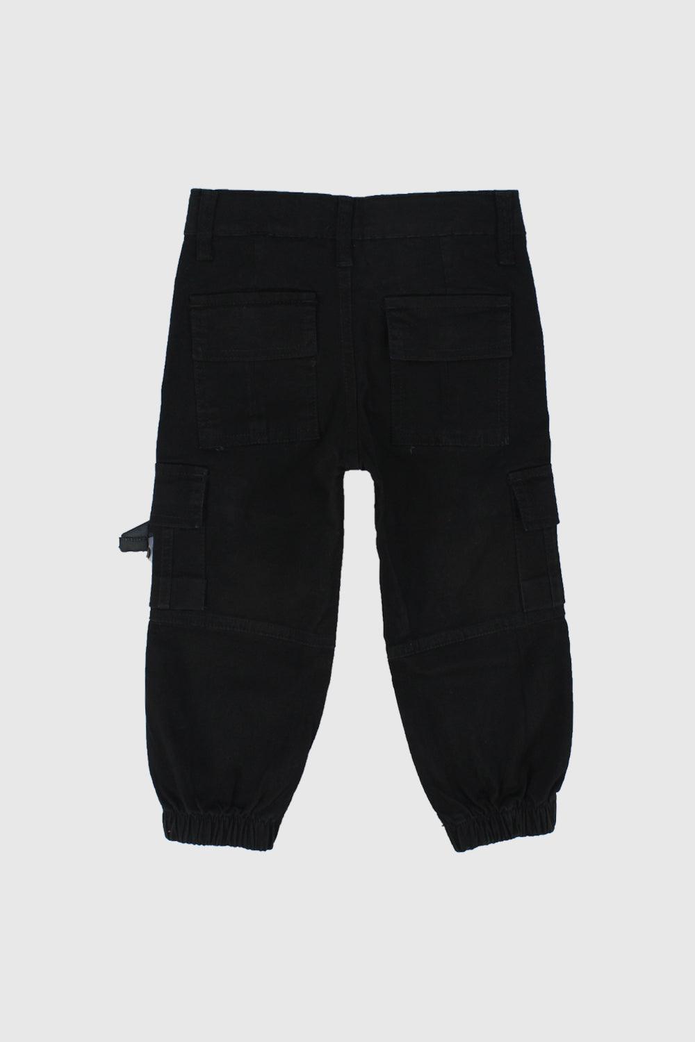 Unisex Black Gabardine Cargo Pants - Ourkids - Playmore