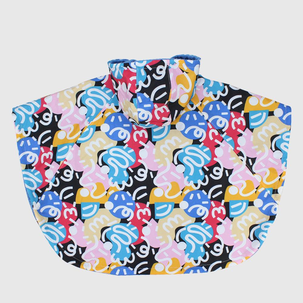 Unisex Multicolored Doodles Poncho Beach Towel With Hoodie - Ourkids - Playmore