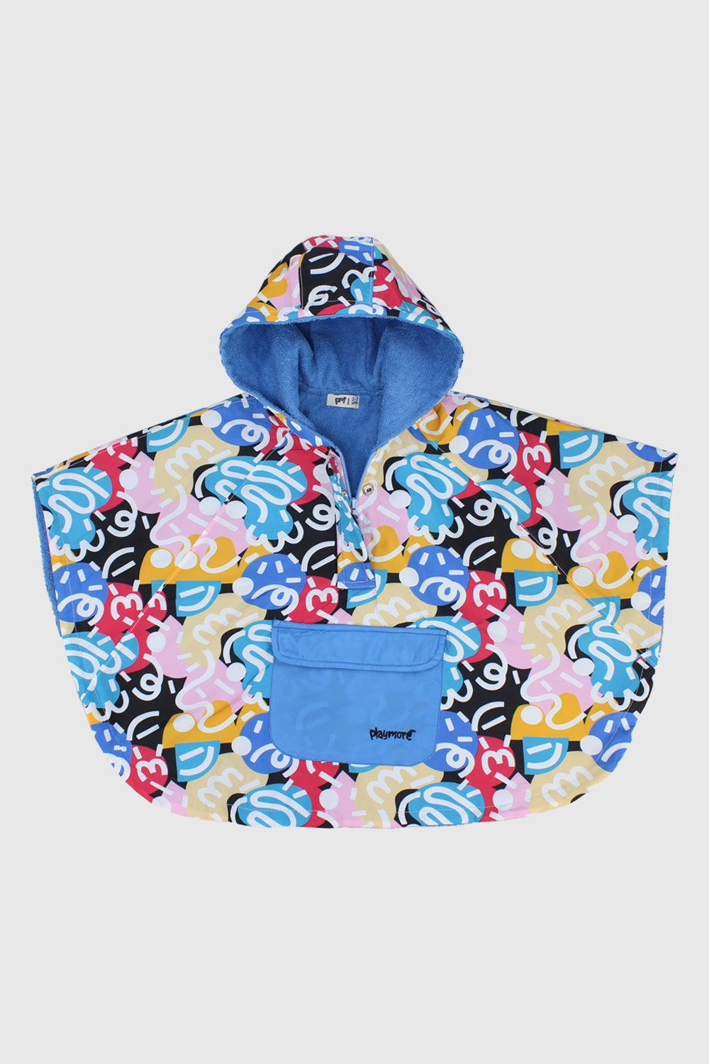 Unisex Multicolored Doodles Poncho Beach Towel With Hoodie - Ourkids - Playmore