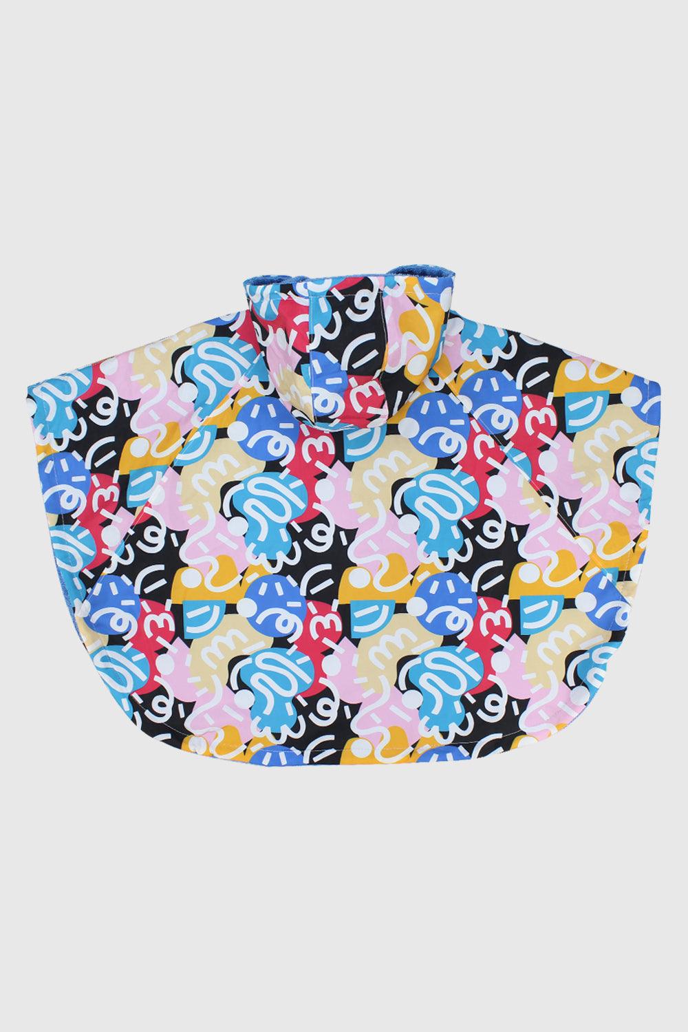 Unisex Multicolored Doodles Poncho Beach Towel With Hoodie - Ourkids - Playmore