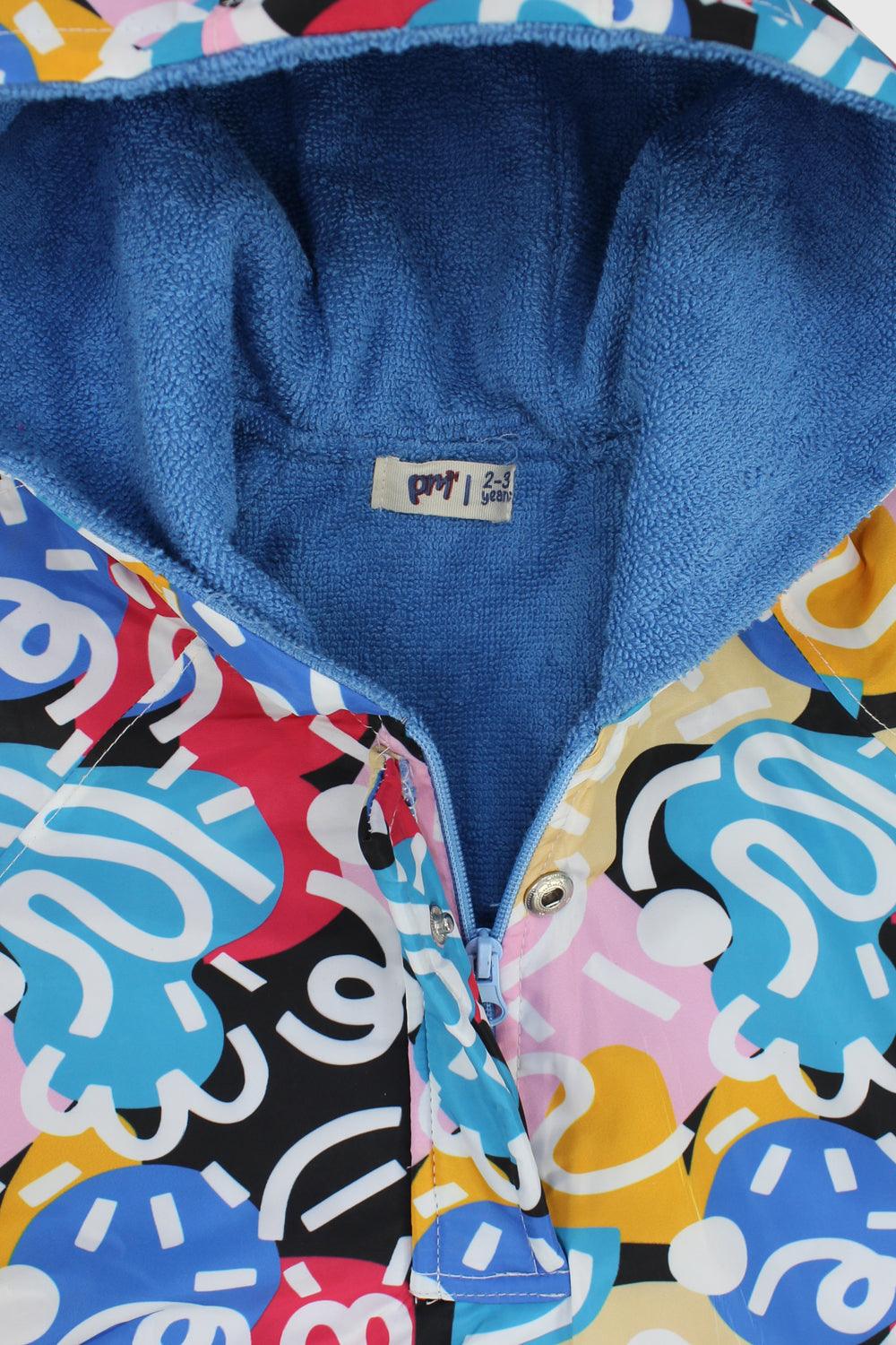 Unisex Multicolored Doodles Poncho Beach Towel With Hoodie - Ourkids - Playmore