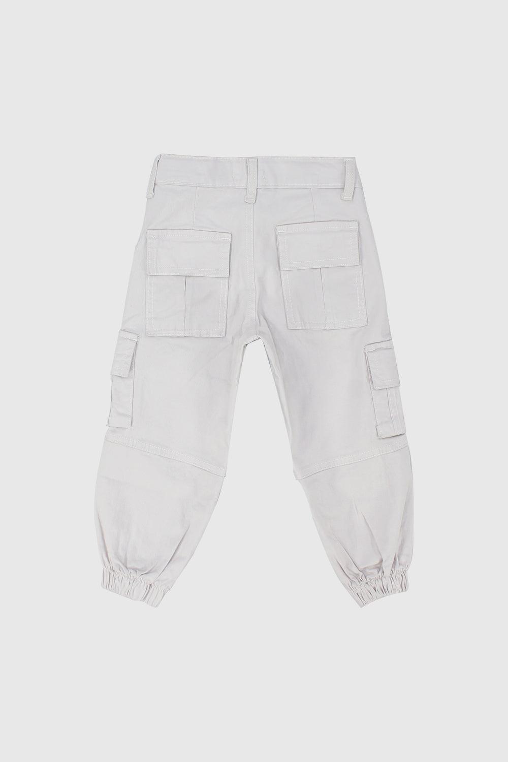 Unisex Offwhite Gabardine Cargo Pants - Ourkids - Playmore