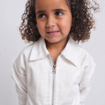 Unisex White Long-Sleeved Gabardine Jacket - Ourkids - Playmore