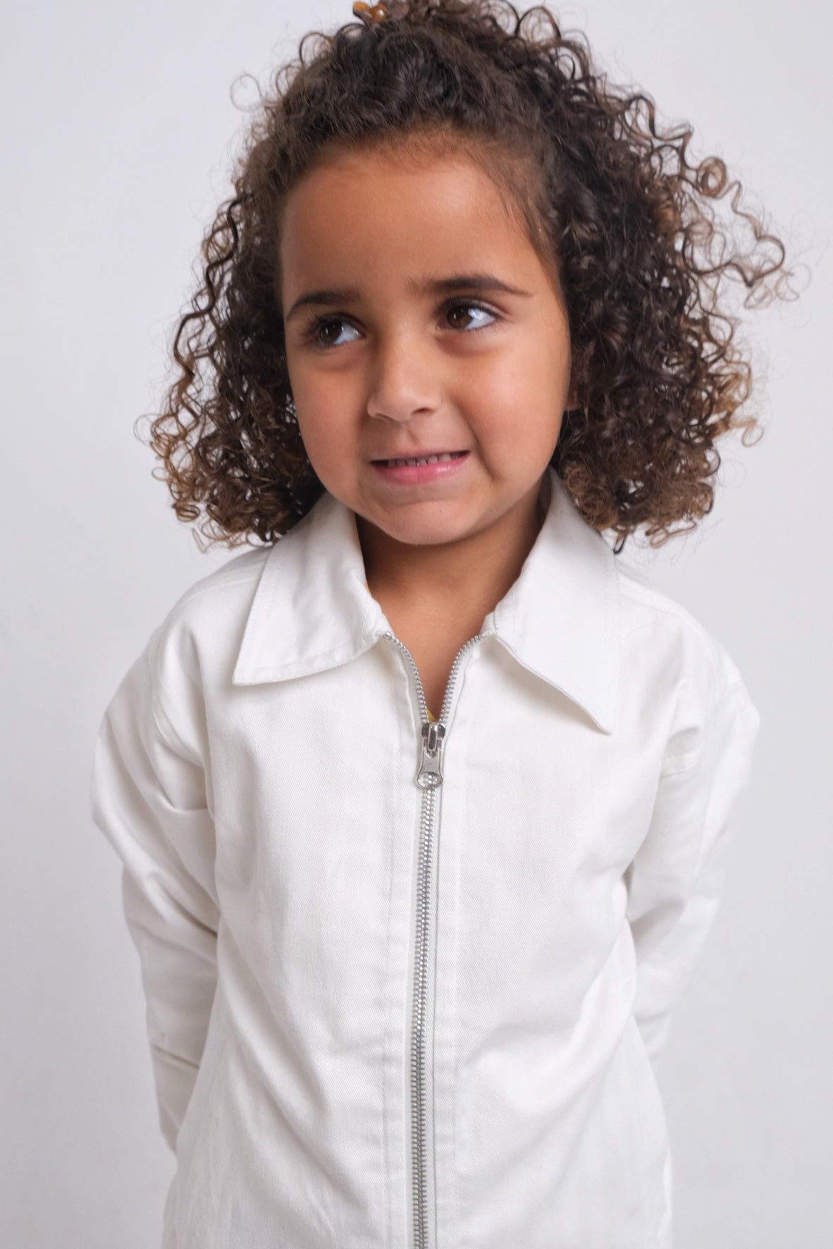 Unisex White Long-Sleeved Gabardine Jacket - Ourkids - Playmore