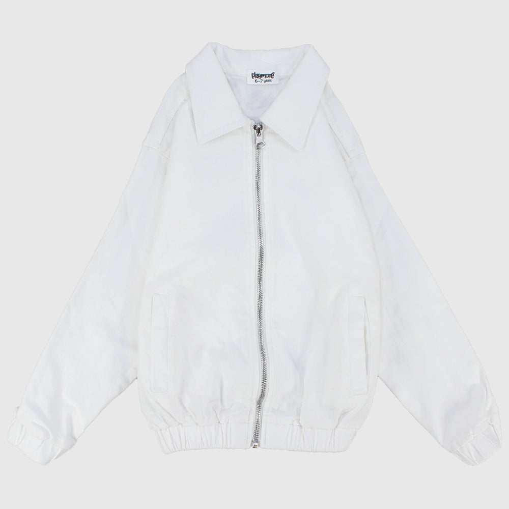 Unisex White Long-Sleeved Gabardine Jacket - Ourkids - Playmore