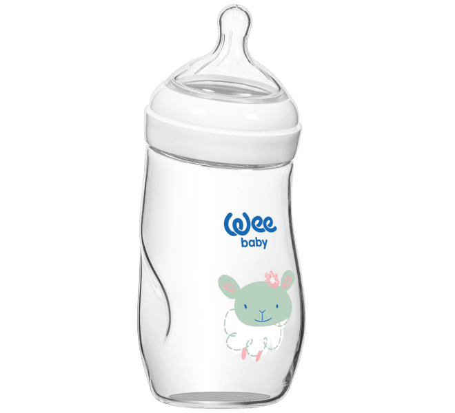 Wee Baby Natural Heat Resistant Angled Glass Baby Bottle 260 ml - Ourkids - Wee Baby